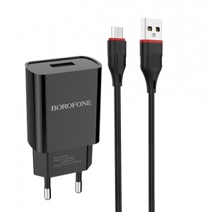 დამტენი Borofone BA20A 5V/2.1A (1xUSB ,Micro USB Cable 1.0M) Black